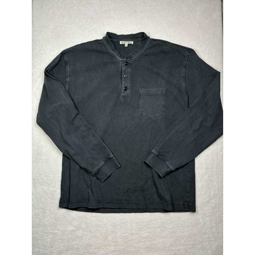 Alex Mill Heavyweight Jersey Henley Washed Cobalt Long Sleeve Cotton Large